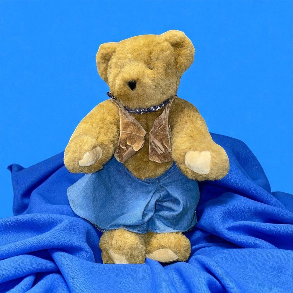 Vermont Teddy Bear Cowgirl Plush 18" Jointed USA 1994 Western Decor Gift Vintage
